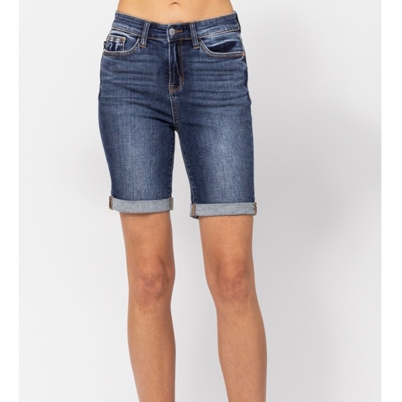 JUDY BLUE HI-RISE CUFFED BERMUDA SHORTS - Picture 4 of 5